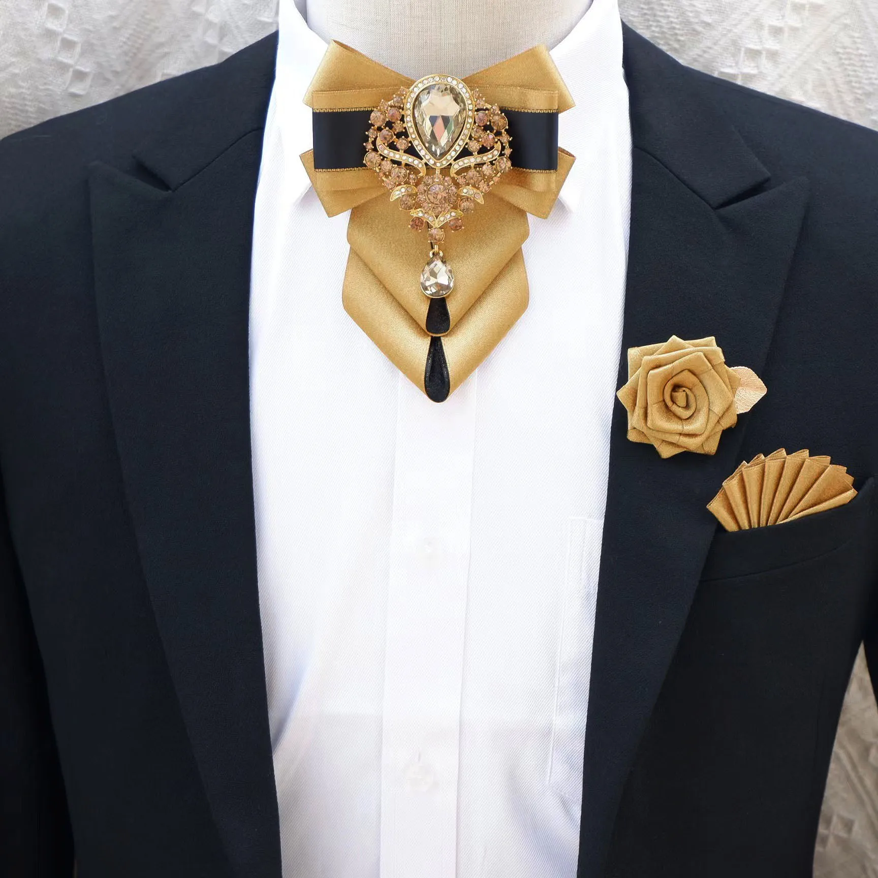 Men'S Accessories High End - 男性用の豪華な蝶ネクタイ,ラインストーンとポケット付きの高級ジュエリーセット,ハイエンド,ファッショナブル,英国,結婚式に最適