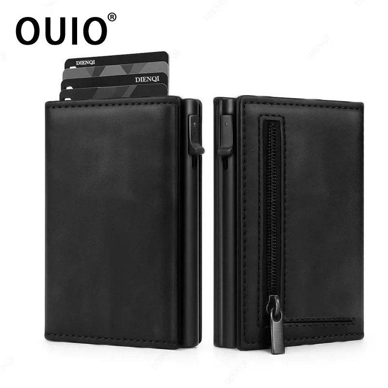 Coin Holder Men - OUIO Rfid クレジットカードホルダー財布メンズ銀行カードホルダーアルミ金属ケーススリムミニマリストウォレット小銭入れスマート財布男性