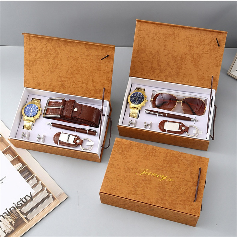 Cufflink Box Set - 新しい腕時計メンズギフトセットボックスベルト財布セットキーホルダーサングラスカフスボールペン父の日ギフトビジネスボックスセット