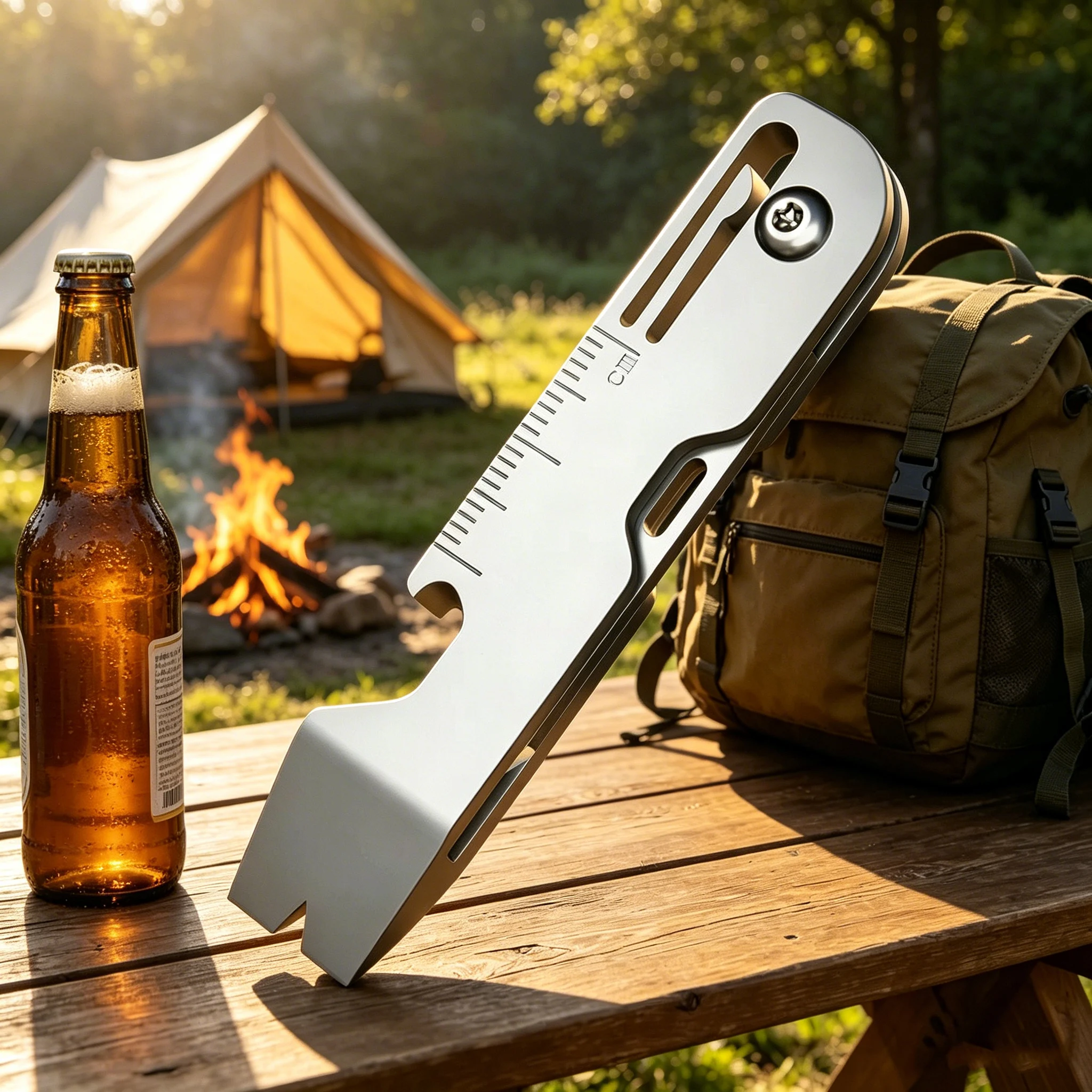 Keychain Multi Tool - チタン合金多機能キーホルダー折りたたみナイフ - 開封やアウトドアに最適な、プライバー、栓抜き、定規付きEDCツール