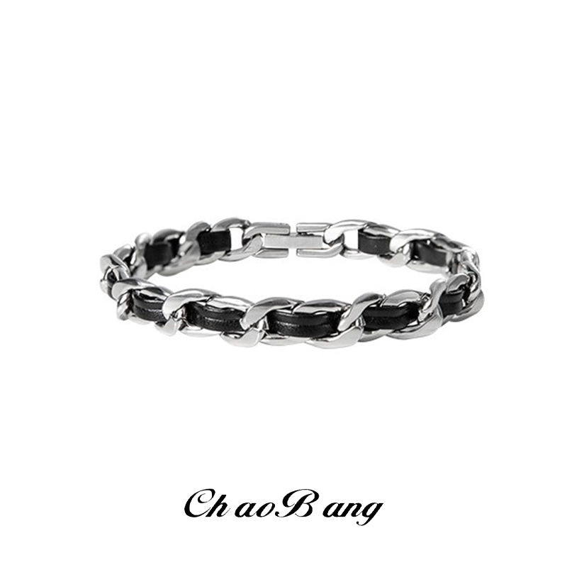 Men'S Accessories High End - トレンディなチタン鋼レザーブレスレット男性用ユニークなデザインハイエンドファッションアクセサリーキューバスタイルリストバンドユニセックス