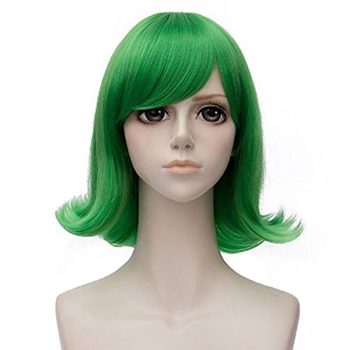 Men'S Vegan Accessories - 短い緑色の波状コスプレウィッグ、緑色の髪の毛コスチューム、ハロウィン用女性男性仮装ウィッグ、アニメ漫画コスチュームパーティーウィッグ、ハロウィン用