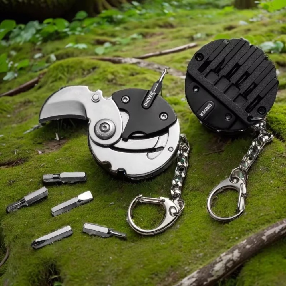 Keychain Multi Tool - 新しいミニキーチェーン、多機能ポータブルドライバー付き、ステンレス製折りたたみペンダント