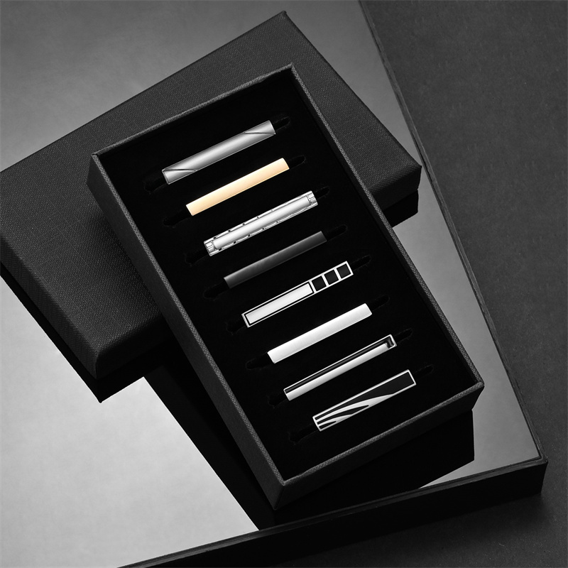Cufflink Box Set - 8 個ショートネクタイクリップセットギフトボックス付きメンズネクタイクリップネクタイピンアクセサリー男のシャツカフス男性カフギフト夫のためのガジェット