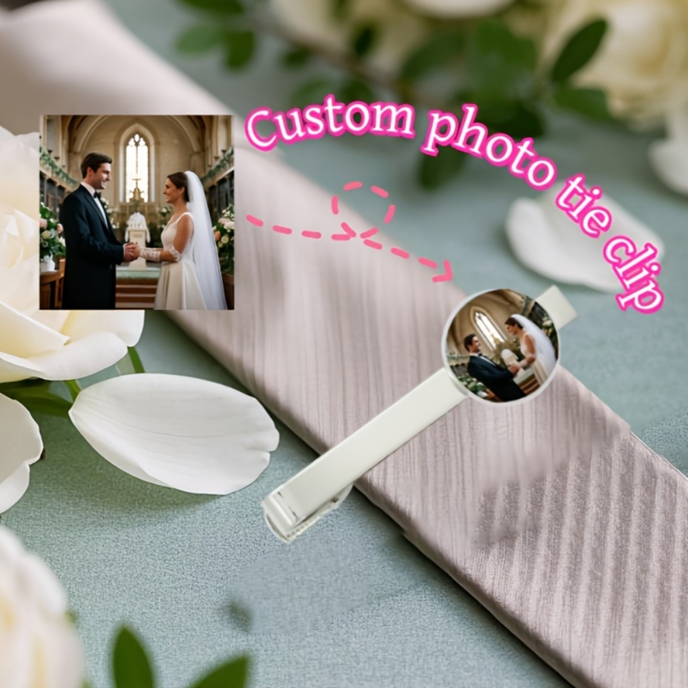 Men Accessories Photos - カスタム写真刻印テキストタイクリップ、パーソナライズされたネクタイバー、メンズスーツアクセサリー、結婚記念日や父の日のためのクリエイティブなギフト