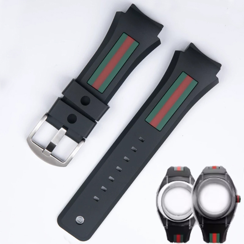 Men'S Accessories Gucci - グッチ YA137/YA137107A ラバー時計アクセサリーストラップ専用突起ポート防水マンブラック 29-21 ミリメートル時計ブレスレット