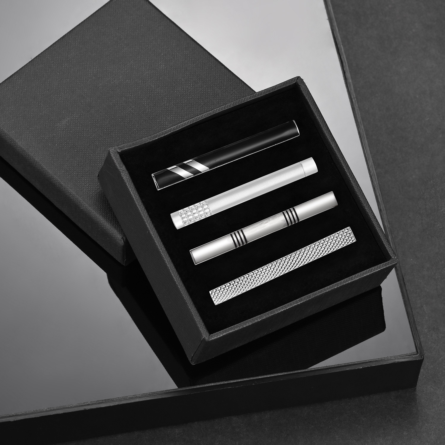 男性用ネクタイクリップビジネスパーティーミニマリストネクタイ - Cufflink Box Set のレビューと価格
