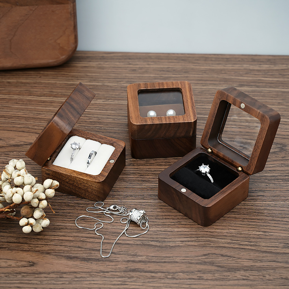ブラックウォールナットソリッドリングボックスシングルダブルリ - Cufflink Box Set のレビューと価格