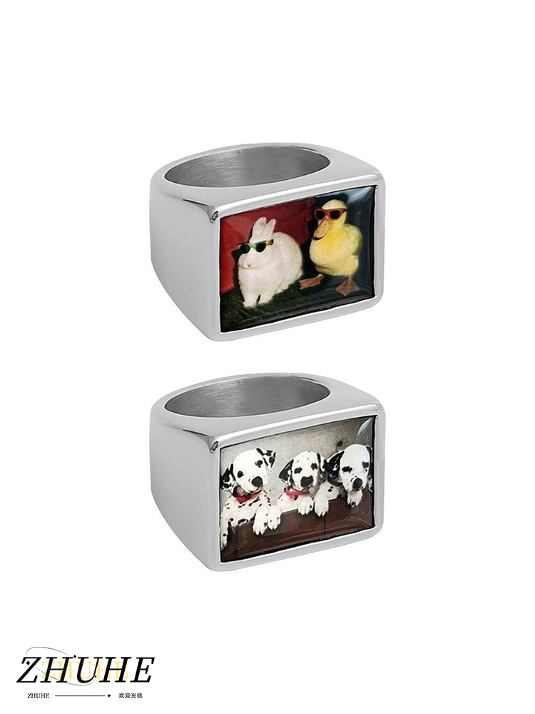 銅合金アニマルフォトプリントシグネットリングジュエリーアクセ - Men Accessories Photos のレビューと価格