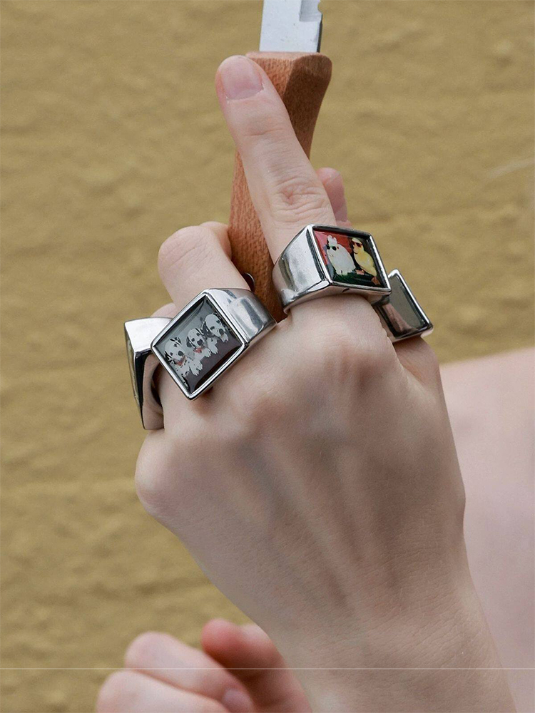 銅合金アニマルフォトプリントシグネットリングジュエリーアクセ - Men Accessories Photos のレビューと価格
