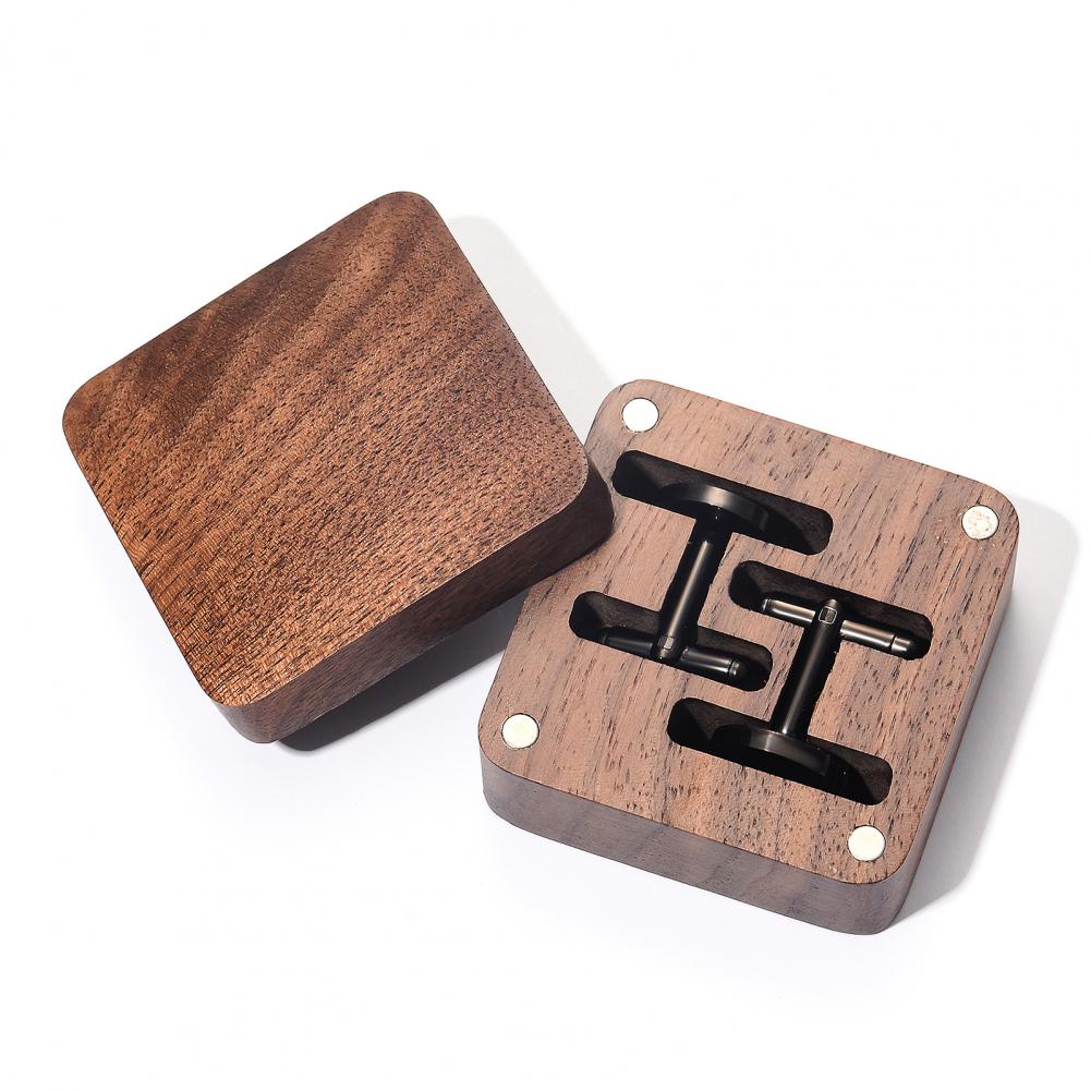 ウォルナット製カフスボタンボックス、無垢材マグネット開閉式収 - Cufflink Box Set のレビューと価格