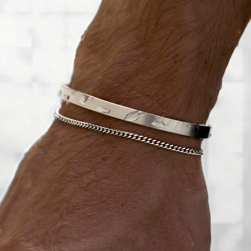 男性用積み重ね可能なブレスレット、925 スターリングシルバ - Cufflink Box Set のレビューと価格