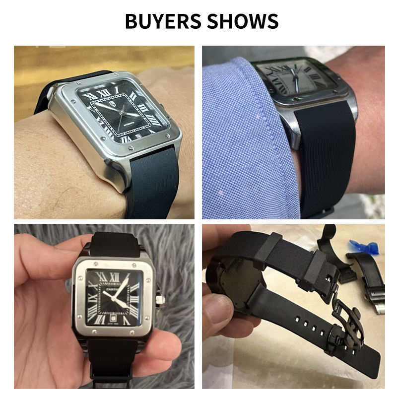 ブラックブルーシリコン時計ストラップカルティエサントスサンド - Men'S Accessories Cartier のレビューと価格